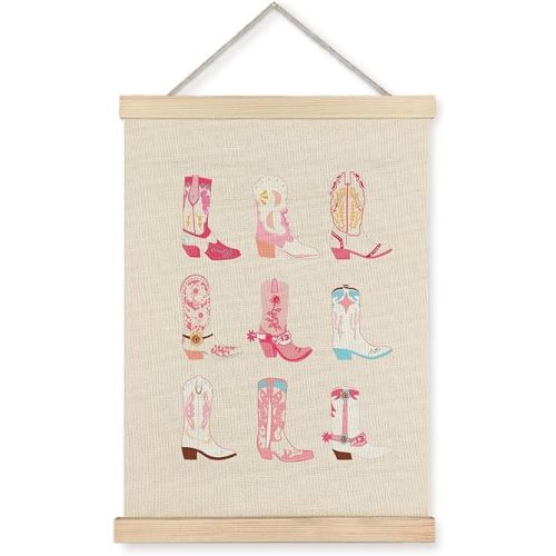 BearCake Pink Coquette Cowgirl Western Framed Wall Art decor for Girls Bedroom Room,12x16 Inch