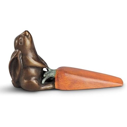 SPI Home Rabbit and Carrot Doorstop - Decorative Aluminum Door Stopper with Bronze and Orange Finish, 1 Piece