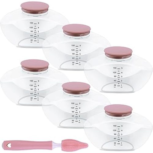 Pump Bottles Compatible with M9-6 Pack 150ml Breastmilk Storage Containers, Electric Breast Pump Replacement Kit, Breast Pump Parts for Breastfeeding Moms