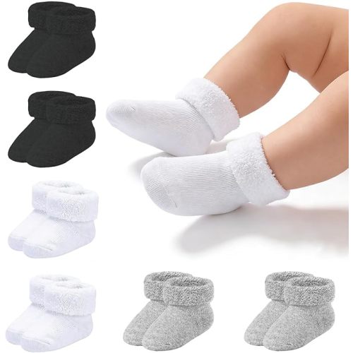 Newborn Socks Preemie Terry Cotton Turn Cuff Sock Infant 0-3 Months Girls Boys Ankle Socks 6 Pairs