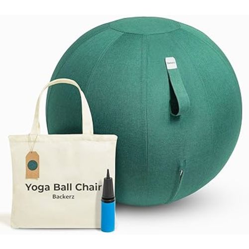 Balance Ball Chair for Office & Home - Ergonomic Exercise Ball for Posture & Back Pain Relief, Yoga Ball Chair - Sitting Ball with Washable Linen Cover
