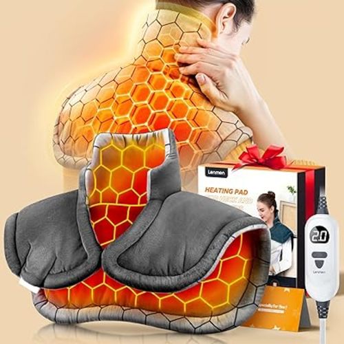 Graphene-Infused 1Min Fast Heating Pad, Deeper Muscle Relief Weighted Heating Pads for Neck and Shoulders and Back, Heated Wrap with 6 Heat Options 4 Auto Timer, Surprise for Men Women Mom Christmas