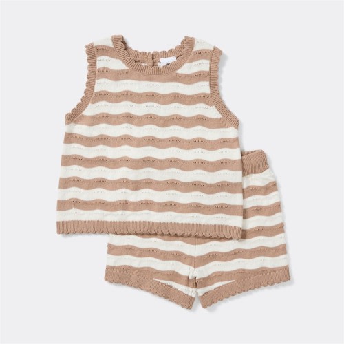 Dymples Baby Romper Knit Set - Brown Stripe