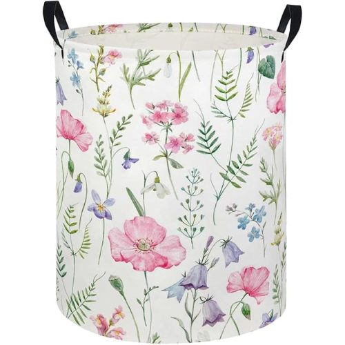 Baby Laundry Hamper kids laundry Basket Waterproof Laundry Bag for Bedroom Clothes Organizer Room Décor(Pink Flower)