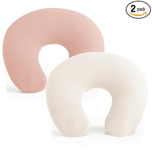 Konssy 2 Pack Nursing Pillow Covers, Stretchy and Soft Nursing Cover for Breastfeeding Pillows, Pillow Slipcover for Baby Girls Boys Newborn (Beige,Pink), Standard