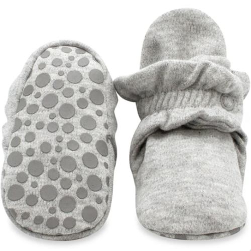 Zutano Cotton Gripper Stay-On Baby Bootie Slipper - Heather Gray