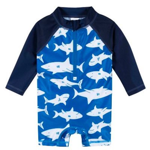 Gerber Baby Boys' Long Sleeved Rashguard One Piece Swimsuit - Shark Zone - 3-6m