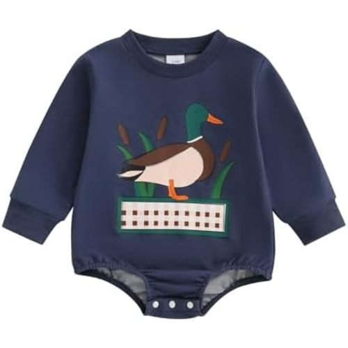 Baby Boy Hunting Clothes Mallard Duck Sweatshirt Bubble Romper Bodysuit Cute Baby Fall Winter One Piece Outfit