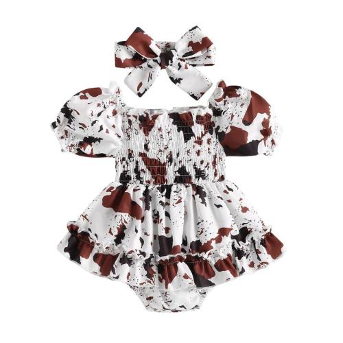 Western Baby Girls Romper Dress Newborn Cow Print Puff Short - TikTok Shop