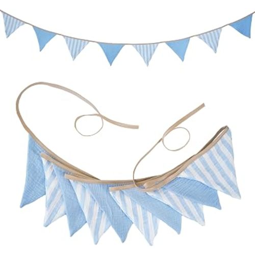 2Pcs Triangle Bunting Flag No-DIY Cotton Fabric Garland Reusable Party Banner for Nursery Baby Shower Birthday Boho Wedding Party Decoration Each 10 Flags (Blue-001)