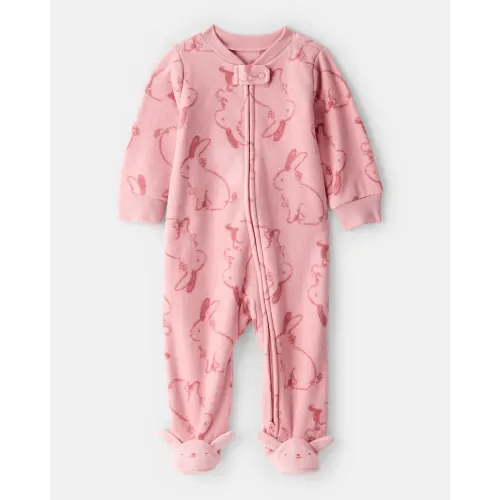 Baby Girl Bunny Print Fleece Long-Sleeve Loose Fit Sleep & Play Pajamas - Pink | Carter's