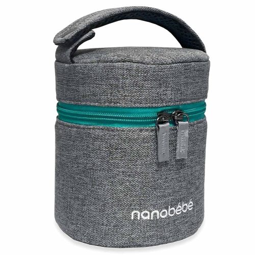 Nanobebe Breastmilk Baby Bottle Cooler & Travel Bag with Ice Pack Included. Compact Triple Insulated, Easily attaches to Stroller or Diaper Bag- Grey