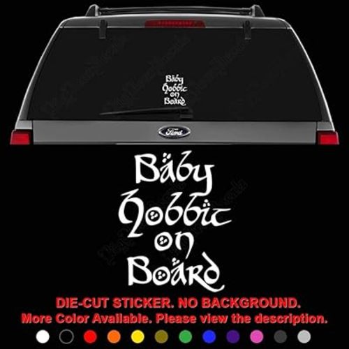 Baby Hobbit On Board Die Cut Vinyl Decal Sticker for Car Truck Motorcycle Vehicle Window Bumper Wall Decor Laptop Helmet Size- [6 inch] / [15 cm] Tall and Color- Gloss White