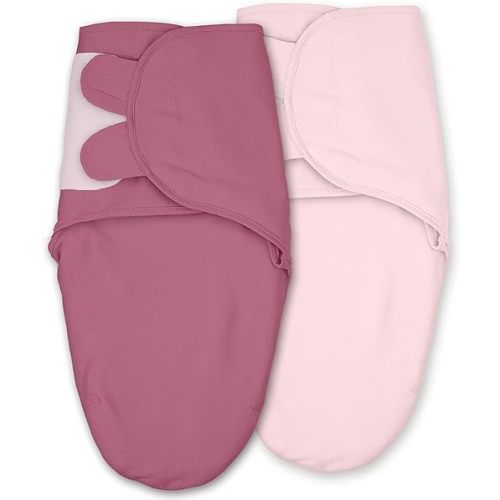 CIVARUA KIDS Baby Swaddles for Newborn Organic Cotton, Soft & Snug Velcro Swaddle 0-3 Months Sleep Sack Helps Calm Startle Reflex, 2-Pack Wrap Nursery Swaddling Blanket Mauve & Blush