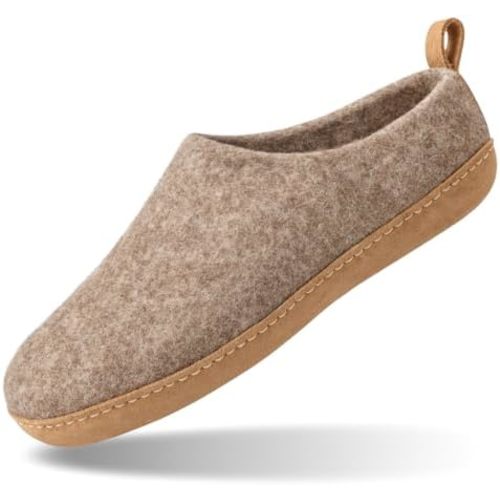 HAUSSIMPLE Wool Indoor Slippers - Natural Organic Wool, Genuine Leather Sole, Handmade in Nepal - Cozy, Warm, Soft, Unisex Non-Slip House Shoes for Men & Women - Perfect for Winter Comfort