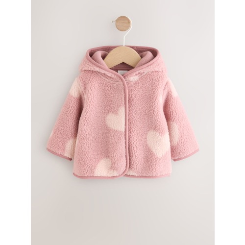 Pink Tonal Heart Printed Borg Baby Jacket (0mths-2yrs)