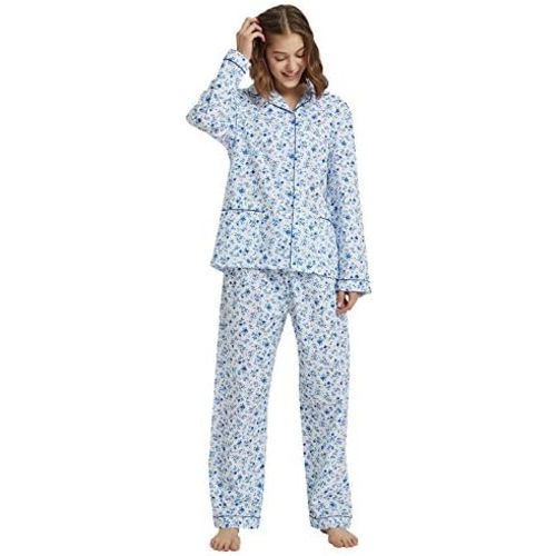 GLOBAL Womens Cotton Pajama Set for Women Long Sleeve PJs Button Down Sleepwear S-3XL