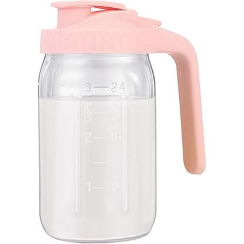 Breast Milk Pitcher with Leak-proof Flip Cap – 32oz Wide Mouth Mason Jar Pitcher for Breastmilk Storage Glass Breastmilk Jar Canister Resistant to Heat or Cold, Easy to Pour Spout