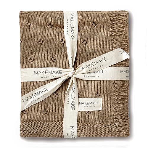 MakeMake Organics Organic Cotton Baby Blanket - GOTS Certified, Breathable Pointelle Knit, Unisex Newborn Stroller Blanket (30x40, Brown)