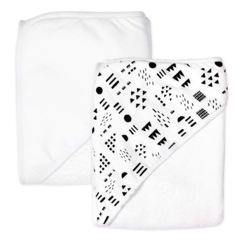 HonestBaby unisex baby 2-Pack Organic Cotton Hooded Towels Bandana, Pattern Play, One Size US