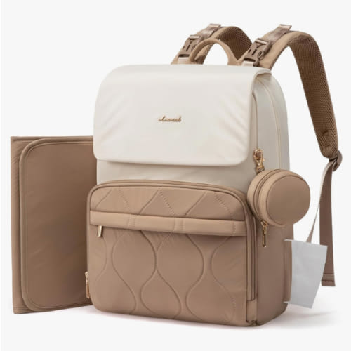 LOVEVOOK Diaper Bag Backpack, Baby Travel Bags for Boys & Girl, Toddler Waterproof Diaper Bag w/Changing Pad (Beige khaki, 15.6''-Small)