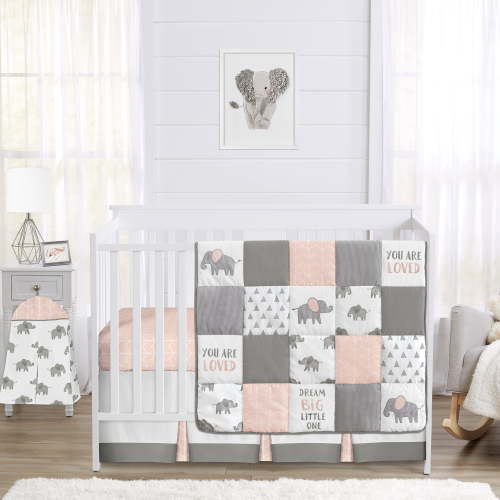 Sweet Jojo Designs Elephant Pink Grey and White 4 Piece Crib Bedding Set