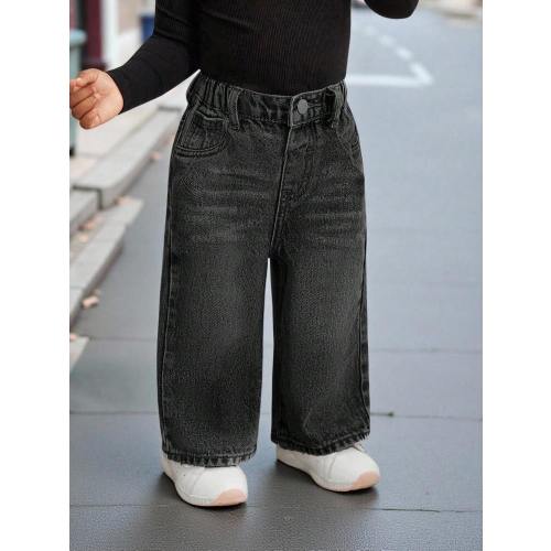 SHEIN Baby Girl Vintage Blue Loose Straight Jeans | SHEIN USA