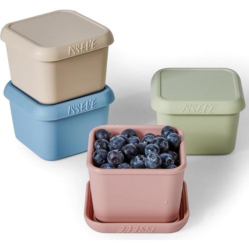ISSEVE 4pack 6oz Silicone Snack Containers for Kids, Reusable Small Containers with Lids, Leak Proof Food Storage Containers, Children Kids Lunch Box for Daycare, School, Travel