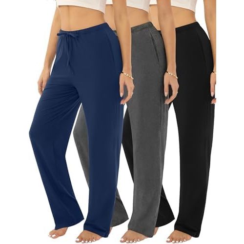 3-Pack Womens Pajama Pants with Drawstring, Soft Sleep & Lounge Pants