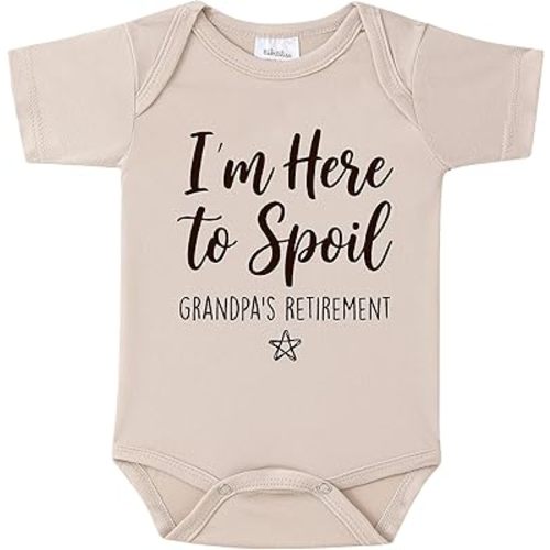 I'm Here to Spoil Grandpa's Retirement Pregnancy Reveal Infant Bodysuit, 0-3 Months Baby Announcement Onesie, Custom Onesie for Grandparents (oat)