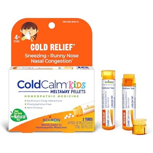 Boiron ColdCalm Kids Pellets for Relief of Common Cold Symptoms Such as Sneezing, Runny Nose, Sore Throat, and Nasal Congestion - 2 Count (160 Pellets)