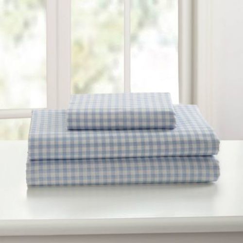 Laurel & Mayfair Twin Gingham Print Sheet Set Blue