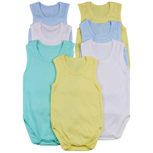 ToBeInStyle Boy's Pack of 4 Ultra-Soft Cotton Baby Tank Top Bodysuits - Pastel - 3-6 Months Old