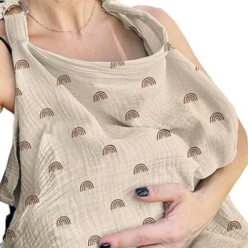 Insular Muslin Nursing Cover for Breastfeeding, Breathable Privacy Nursing Covers with Arch Neckline for Mom, Soft Cotton Multi-use Nursing Apron, Rainbow