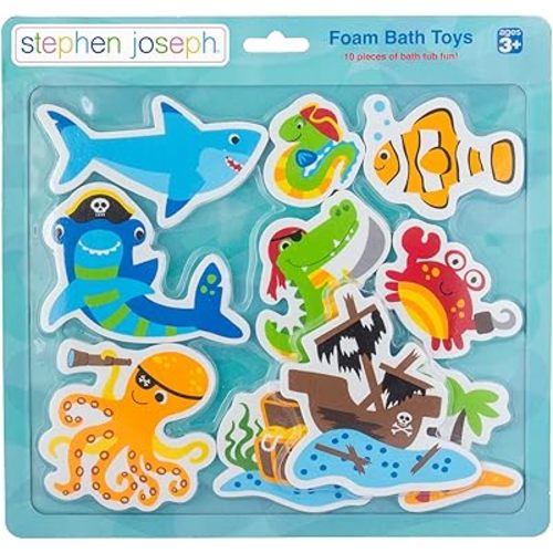 Stephen Joseph, Floating Foam Bath Character 10-Piece Toy Set, Shark