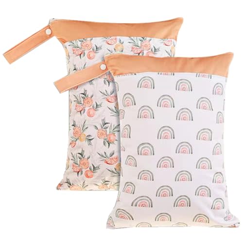 Wet Dry Bags with Two Zippered Pockets and Handle, Reusable Storage Bag for Breast Pump Parts & Baby Items, Waterproof Diaper Bags, Yoga Gym Bag for Swimsuits or Wet Clothes-2pcs, 11.8*15.75"