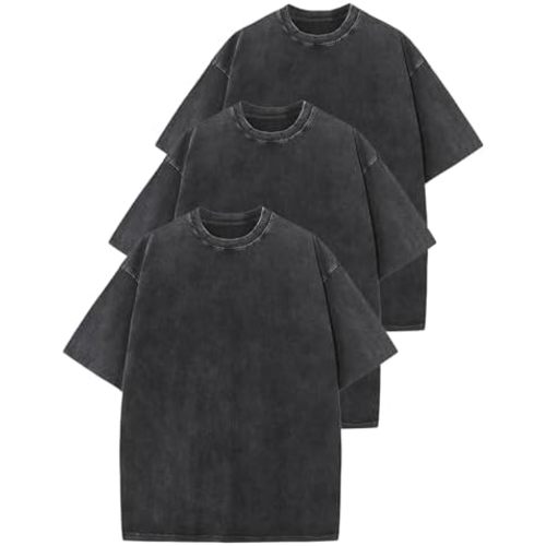 Wyeysyt 3 Pack Oversized Tshirts for Women Vintage Washed Baggy Tees Cotton Short Sleeves Acid Shirts Unisex Tops