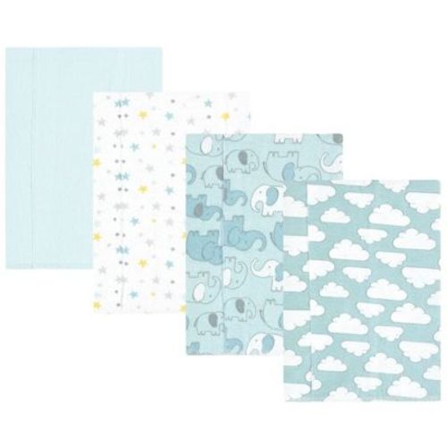 Luvable Friends Hudson Baby Cotton Poly Flannel Burp Cloths 4pk, Blue Elephant Journey
