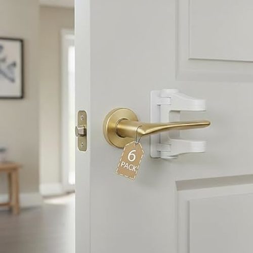 6-Pack Door Handle Baby Proof – Child Proof Door Lever Lock & Door Locks for Kids Safety, Stop Toddlers & Pets from Opening Doors – Easy One-Hand Use, No-Drill Adhesive – Fit Bath/Kitchen/Bedroom