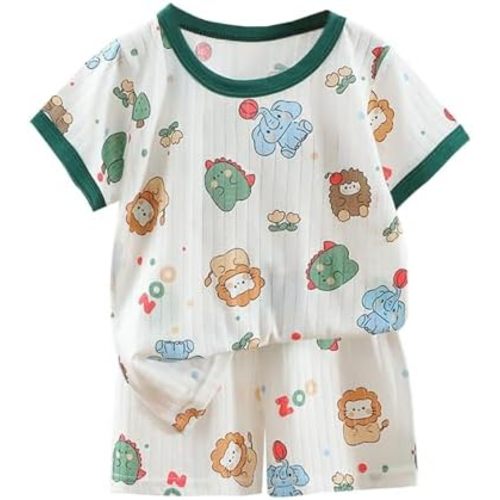 Toddler Boys Girls Soft Cotton 𝐏a𝐣amas Cute Cartoon Print 2-Piece 𝐒lee𝐩wear 𝐋oun𝐠ewear Baby Short Sleeve 𝐏a𝐣ama Sets