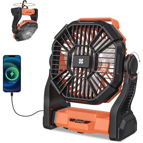 Deller 270° Pivot 4 Speeds Cordless Portable Camping Fans with Hook