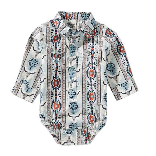 Infant Boys Gray Aztec Skull Long Sleeve Onesie