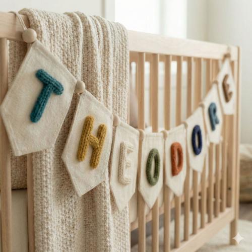 Personalized Felt Name Bunting, Vintage Nursery Decor.