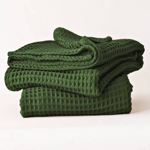 Organic Turkish Cotton Waffle Bath Towel, Dark Green, Quick Dry