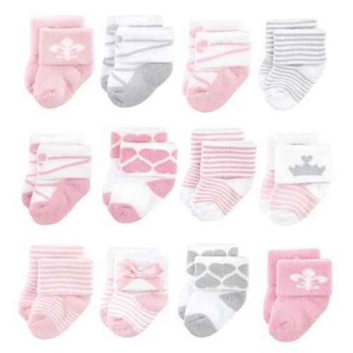 Hudson Baby Basics Infant Baby Cozy Terry Baby Sock 12-Pack, Blushing Royalty, 0-6 Months
