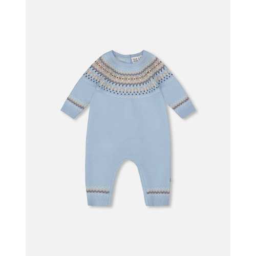 Knitted Jacquard Romper Light Blue - 3M