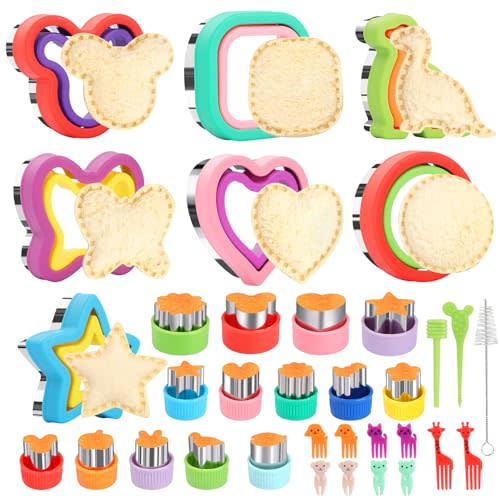 Sandwich Cutter and Sealer, 34 Pcs Sandwich Cutters for Kids Lunch, Uncrustable Sandwich Cutter for Kids Bento, Cookie Cutters for Bento Box