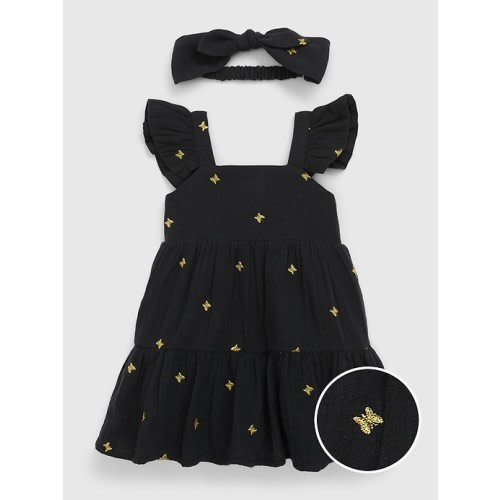 Baby Butterfly Dress Set in true black, size: 6-12 M