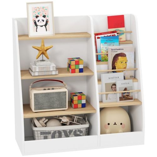 Qaba 4 Tier Kids Bookshelf and Toy Storage Organizer with Book Rack, for Living Room, Kids Room, Playroom, Bedroom, Nursery, Study, Library, Classroom