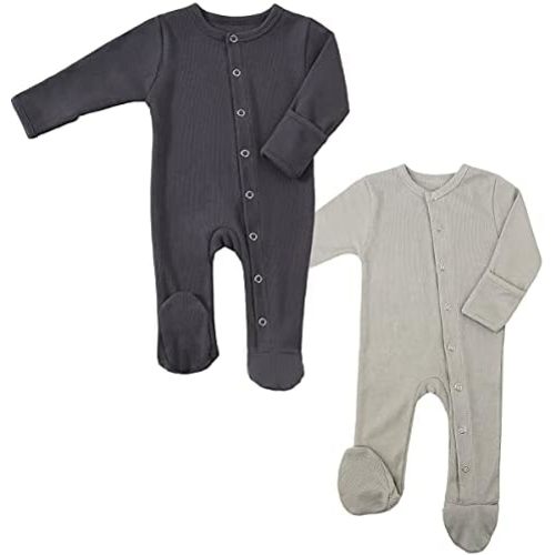 KISBINI Baby Footed Pajamas with Mitten Cuffs Unisex Cotton Snap-up Romper Jumpsuit Sleep and Play 0-12 Months Footies